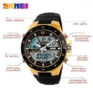 Montre-bracelets SKMEI 1016 Récit d'alarme pour hommes Code de chronométrage militaire étanche Fashion Casual Watch Double Display Sports
