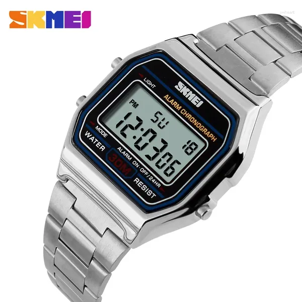 Montre-bracelets SKMEI 1123 Watch numérique imperméable 3bar Reloj Hombre pour les hommes de sport décontractés Men de façon en acier inoxydable