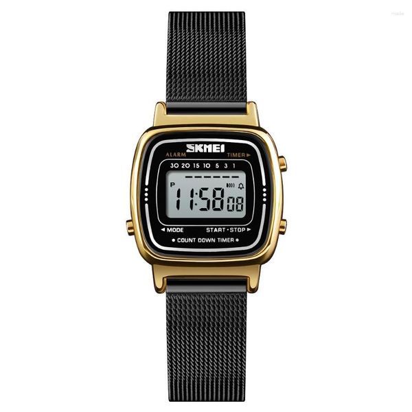 Montres-bracelets SKMEI 1252 montre pour femme maille ceinture en acier inoxydable carré réglable bracelet étanche montres numériques pour les femmes