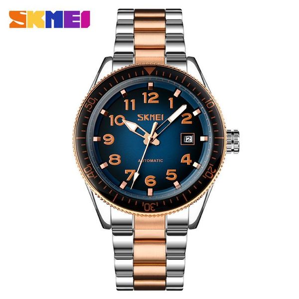 Montres-bracelets SKMEI 2023 Luxe Hommes Montre-bracelet mécanique Montre en acier inoxydable Top Marque Saphir Verre Montres étanches Reloj Hombre