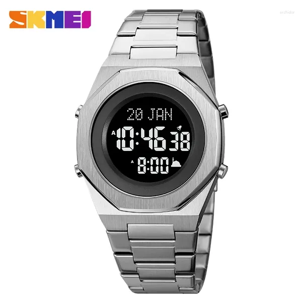 Wallwatches Skmei 2069 Oración con Qibla Compass Muslim Azan Men relojes Reloj Reloj Hombr Business Steel LED Hijri Islámico Winter