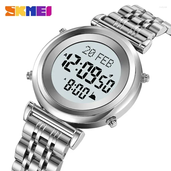 Relojes de pulsera SKMEI 2139 Acero de lujo musulmán Azan Relojes digitales para hombres Luz de fondo Reloj de pulsera impermeable para hombre Hijri Reloj islámico Reloj Hombre