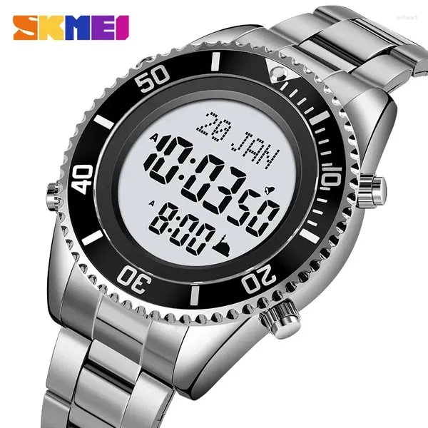 Wallwatches Skmei 2141 Relojes digitales de negocios para hombres Alarma impermeable Hijri Mensic Mens Muslim Azan Oración Compass Reloj