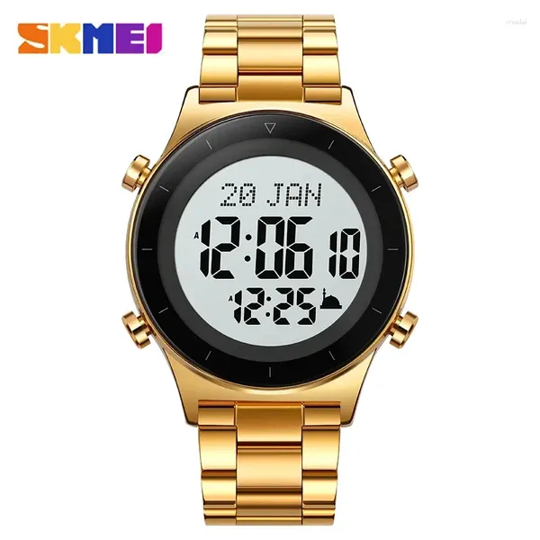 Wallwatches Skmei 2142 Digital Men Watch Hijri Musulmán islámico Azan Oración Qibla Compass Adhan Alarma Fecha impermeable Clcok