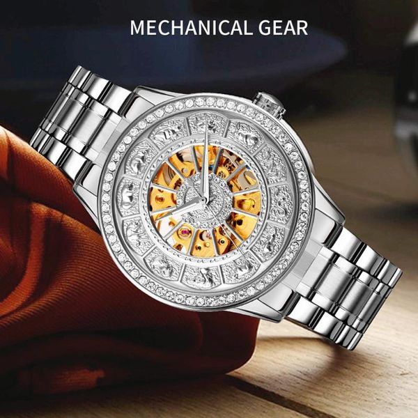 Relojes de pulsera SKMEI 9228, Reloj mecánico automático de lujo para hombre, Reloj de regalo con esfera grande hueca de diamante, Reloj resistente al agua de cristal de dureza