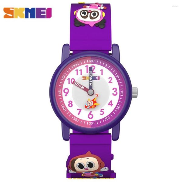 Relojes de pulsera SKMEI con bonito patrón de dibujos animados para niños, reloj impermeable de cuarzo para niños y niñas, reloj suave para niños YZ1005