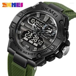 Montre-bracelets Skmei Digital Long Strap Green Body Geot Imal Electronic Men's Watch Three Time Stopwatch Countdown 24 heures 2221