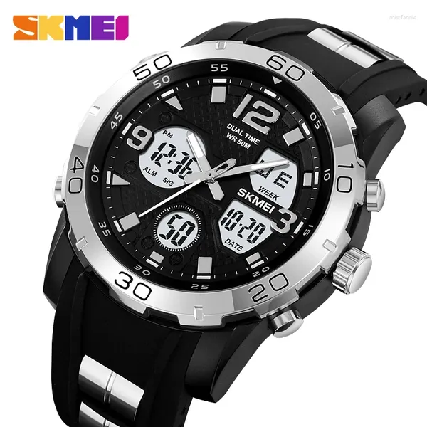 Montres-bracelets SKMEI Montre électrique Homme Original Véritable Bracelet en silicone Double Time Timer Ring Clock Cadeau d'anniversaire Plongée 2102