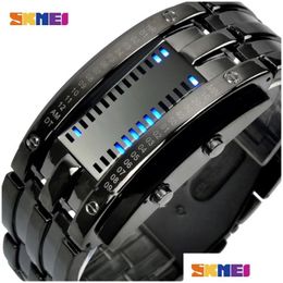 Skmei Mode Creatief Sporthorloge Heren Roestvrij stalen band Led-display Horloges 5Bar Waterdicht Digitaal Polshorloge Dhgarden Ot6J2