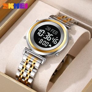 SKMEI Mode Volledig Staal Moslim Azan Digitaal Horloge Mannen Back Light Waterdicht Hijri Islamitisch Horloge Gebed Qibla Kompas Alarm 231213