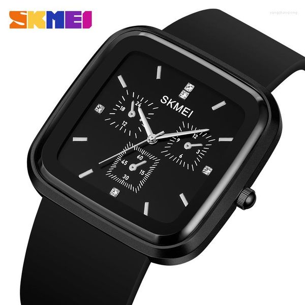 Relojes de pulsera SKMEI Moda Reloj de cuarzo 30M Reloj de pulsera impermeable Cuadrado Rhinestone Dial Reloj masculino Elegante Mujer Relogio Masculino