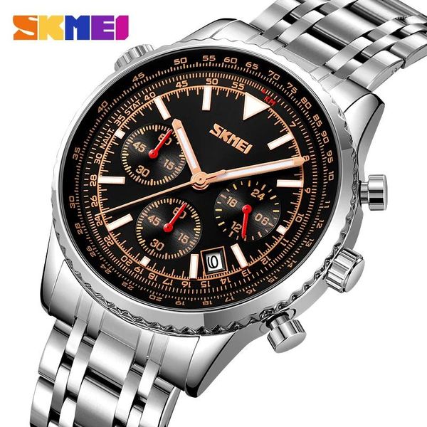Montre-bracelettes Skmei Luxury Man Wristwatch imperméable Luminent Date Stopwatch Watch For Men en acier inoxydable Watchs Quartz Watches Reloj Hombre