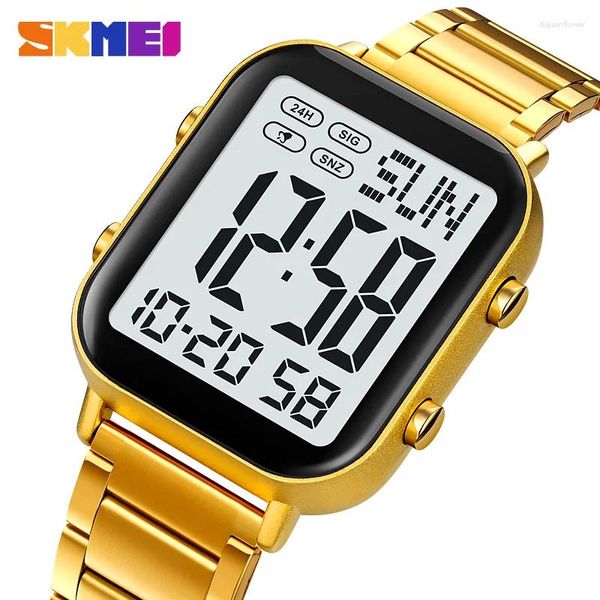 Muñecos de pulsera Skmei Mary Gold Goluine Men's Electric Watch Life Life impermeable de acero inoxidable Alarma de temporizador de doble tiempo 2259