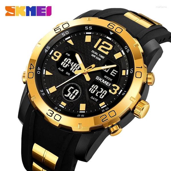 Montres-bracelets SKMEI Montre électrique pour hommes Original Véritable Bracelet en silicone Riche Couleur Double Time Timer Ring Clock Cadeau d'anniversaire Plongée 2102