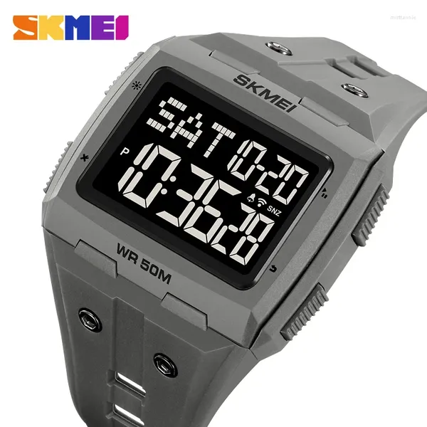 Relojes de pulsera SKMEI Reloj eléctrico para hombres Marco cuadrado Camuflaje Color a juego Pantalla digital grande Doble tiempo Cronómetro Temporizador 2186