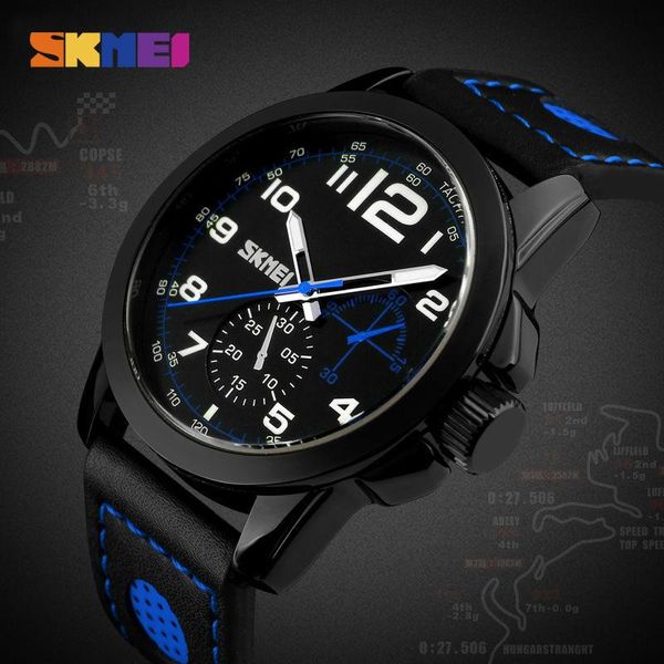 Montres-bracelets SKMEI Hommes Montre Horloge Top Mode Casual Montres Hommes Cuir Étanche Relogio Masculino 2023