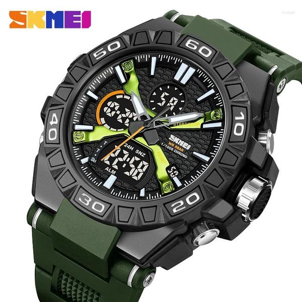 Montre-bracelets Skmei Pointer Digital Display Blue Body Green Green Electronic Men's Watch Three Time Stopwatch Countdown 2220