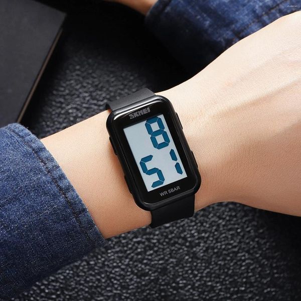 Relojes de pulsera SKMEI Reloj cuadrado simple Calendario Pantalla luminosa Curvada Pantalla grande Carácter grande Estudiante Deportes Tendencia Electrónica 2023