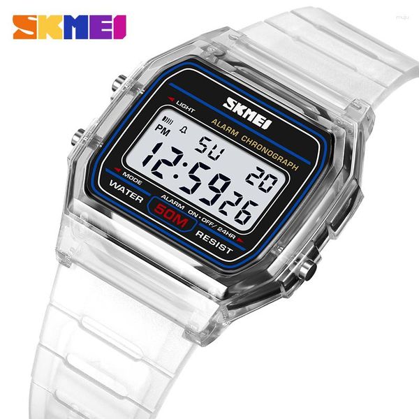 Relojes de pulsera SKMEI Pequeño Dial Transparente Banda Hombres Reloj Niños Alarma LED Reloj Fecha Semana Pantalla Relojes electrónicos para niños