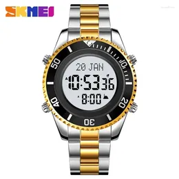 Mujeres de pulsera Skmei Sea inoxidable Search digital Digital Muslim Azan Oray Compass Clock Adhan Alarma Hijri Muñeca Islámica con luz posterior 2141