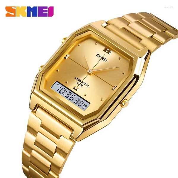 Montres-bracelets SKMEI Montre en acier inoxydable Couple électronique trois heures Date Minuterie Réveil 24 heures Système étanche 2258