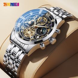Montre-bracelettes skmei top marque luxe en acier complet montres en acier masculines 3bar imperméables japon-quartz mouvement calendrier wrists monnaie de bracelet reloj hombre 230215