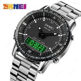 Horloges SKMEI Top Quartz elektronisch horloge voor heren 3 keer LED-stopwatch Digitaal dubbel display Sporthorloges Man