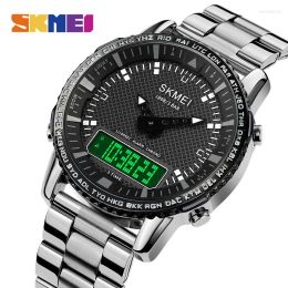 Polshorloges Skmei Top Quartz Elektronisch horloge voor heren 3time LED Stopwatch Digital Dual Display Sport Watches Man