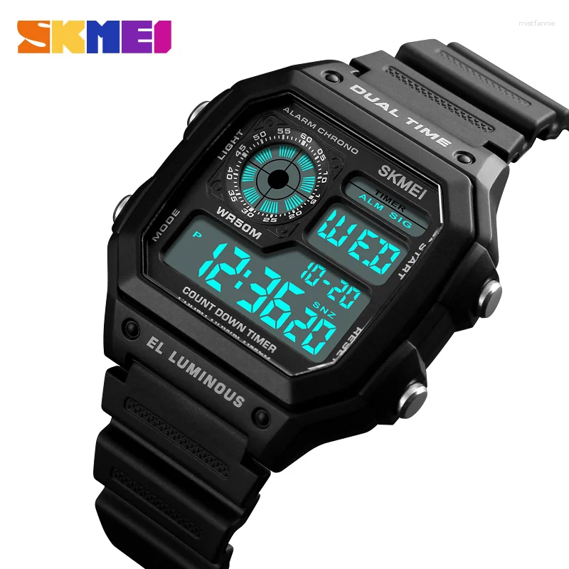 Montres-bracelets SKMEI vente en gros 7 pcs/lot montre de sport pour hommes carré double temps LED montres numériques horloges masculines Relojes Deportivos 7pcs/lot