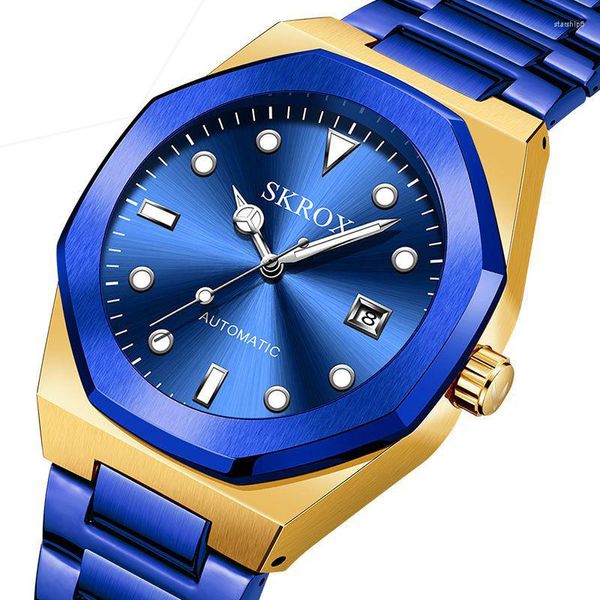 Montres-bracelets SKROX mode doré hommes montres décontracté étanche en acier inoxydable affaires mécanique montre haut Sport Date horloge