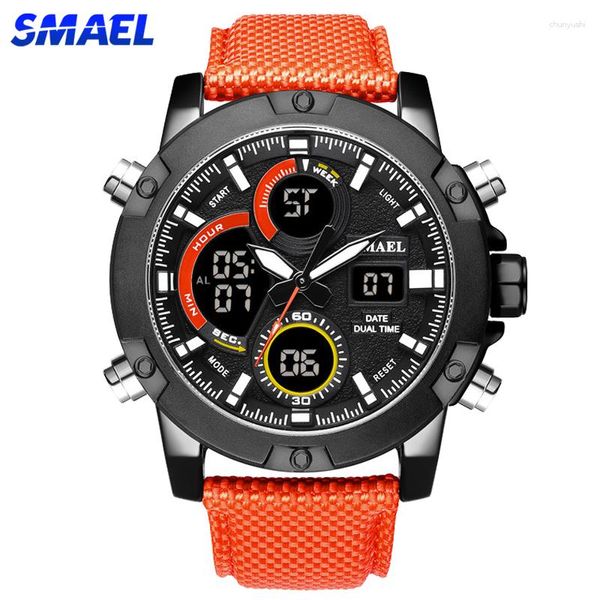 Montres-bracelets SMAEL Alliage Cadran Montre Analogique LCD Affichage Numérique En Plein Air Hommes Sport Quartz Mouvement Date Chronomètre Rétro-Éclairage Nylon Bande