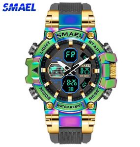 Montre-bracelets Smael Brand Men039s Sports Fashion Fitness Watch Double affichage Analog Digital Men imperméable Colorful Military Watc4385710