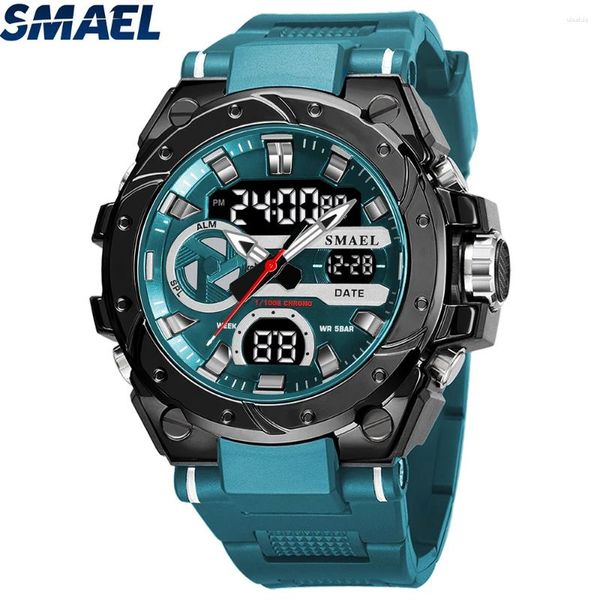 Wallwatches Smael Brand Sport Relojes de 50 m Wateproof Dual Time Display LED 8029 Repobates Alarma de la alarma de hombres multifuncionales