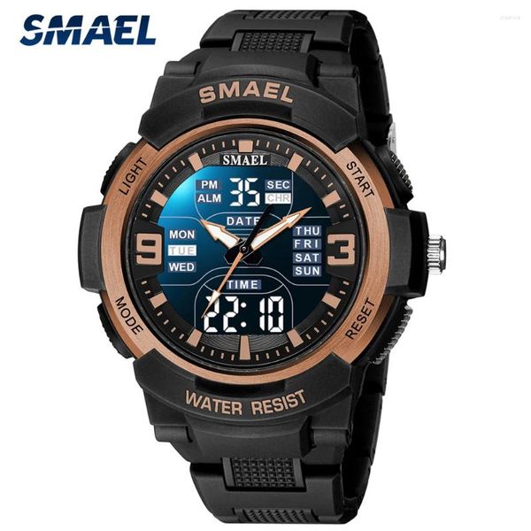 Montre-bracelets Smael Fashion Men Brand Watch Sport Imperproof Silicone Military Wristwatch Mens Digne Double Double Display Watchs