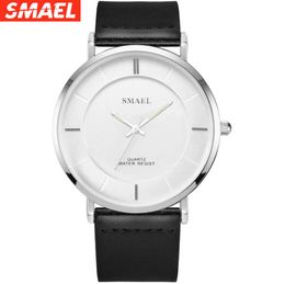 Wristwatches SMAEL fashion single watch waterproof leather simple ultra thin quartz wristwatch for men and women8087305