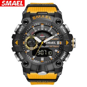 Horloges SMAEL Mode Sporthorloges Heren Schokbestendig 50M Waterdicht Horloge LED Alarm Stopwatch Klok Militair 8040 Horloge 231219