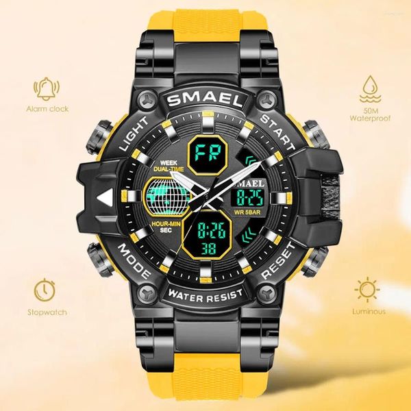 Relojes de pulsera SMAEL Hombres Deporte Reloj digital Pantalla de hora dual Analógico LED Reloj de pulsera de cuarzo electrónico 50 m Relojes de natación impermeables Hombre