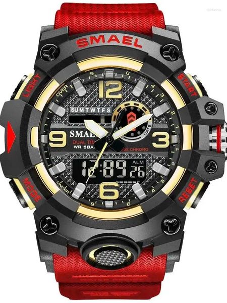Montres-bracelets SMAEL Hommes Sport Montres Dual Time Montre numérique Quartz 50m LED étanche militaire 8035 Montre-bracelet