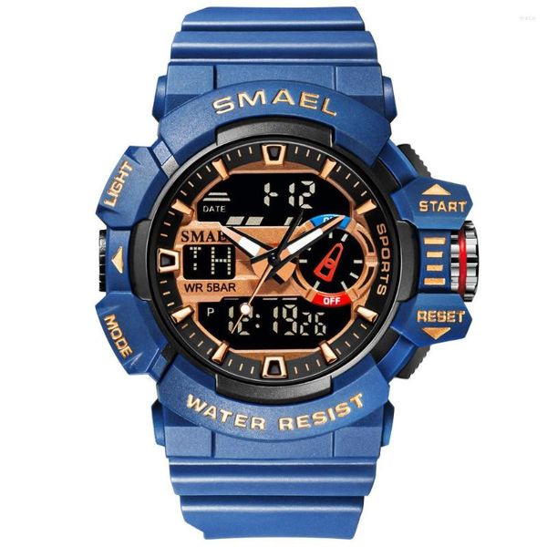 Relojes de pulsera Smael, relojes militares, reloj deportivo para hombre, reloj de pulsera resistente al agua, cronómetro, alarma, luz Led, reloj de esfera grande Digital para hombre 8043