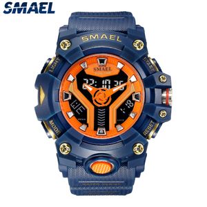 Polshorloges Smael Sport Watch voor man Dual Time -horloge voor mannen Schokbestendig LED Light Watch Militair 8075 Kwaliteit Mens Sports Watches 230324