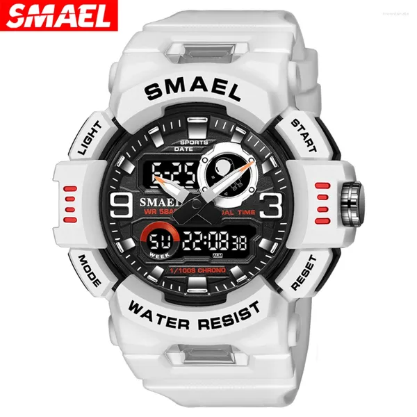 Muñecos de pulsera Smael Sport Watch para hombres LED Light Alarma Reloj digital Pantalla de tiempo dual Fecha de retroiluminación de cuarzo juvenil Masculino