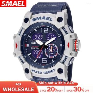 Wallwatches Smael Sport Watch Military Wristwatch for Men Alarm Stopwatch LED Digital Back Light Dual Time Disploon Impermeable 8007