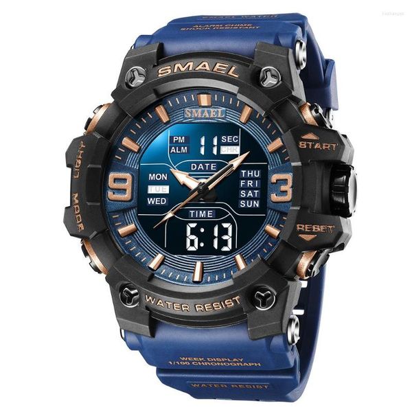 Montres-bracelets Smael Sport Montres Hommes Militaire Double Temps Montre Numérique Led Horloge Mâle Étanche Affichage Montre-Bracelet Chronomètre 8049