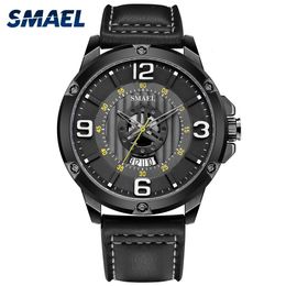 Montres-bracelets SMAEL les montres pour hommes bracelet en cuir noir calendrier horloge 30M montre étanche 9115 relogio masculino Quartz 231115