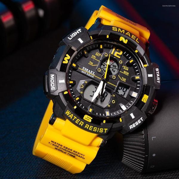 Montres-bracelets SMAEL Top montre pour hommes Sports de plein air montres étanches double affichage de l'heure Quartz caoutchouc horloge numérique