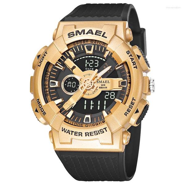 Montre-bracelets Smael Watch pour hommes surdimensionnés Outdoor Sport Man Wrist Watches résistantes 54 mm Dual Display Analog Nigital Clock 8006