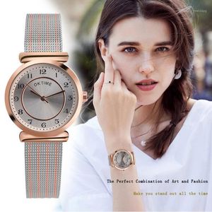 Polshorloges kleine wijzerplaat vrouwen kijken jurk mesh riem riem vrouwt topmerk modeontwerp kwarts pols horloges dames montre femme #w