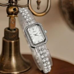 Montre-bracelets Small Rectangular Dial Trend Perle Strap White's White Watch For Girls Watches Luxury Accessoires Femmes Quartz