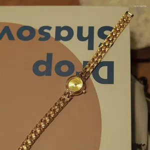 Montre-bracelets Small Vintage Round Dial Quartz Watch Brass Gold Band Wristwatch Luxury Robe Bracelet Hand Ring Chain Gift Ladies Reloj