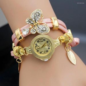 Relojes de pulsera SMVPShsby, relojes de moda para mujer con diamantes de imitación, correa de cuerda para mujer, pulsera de mariposa de aleación dorada, reloj de vestir de cuarzo